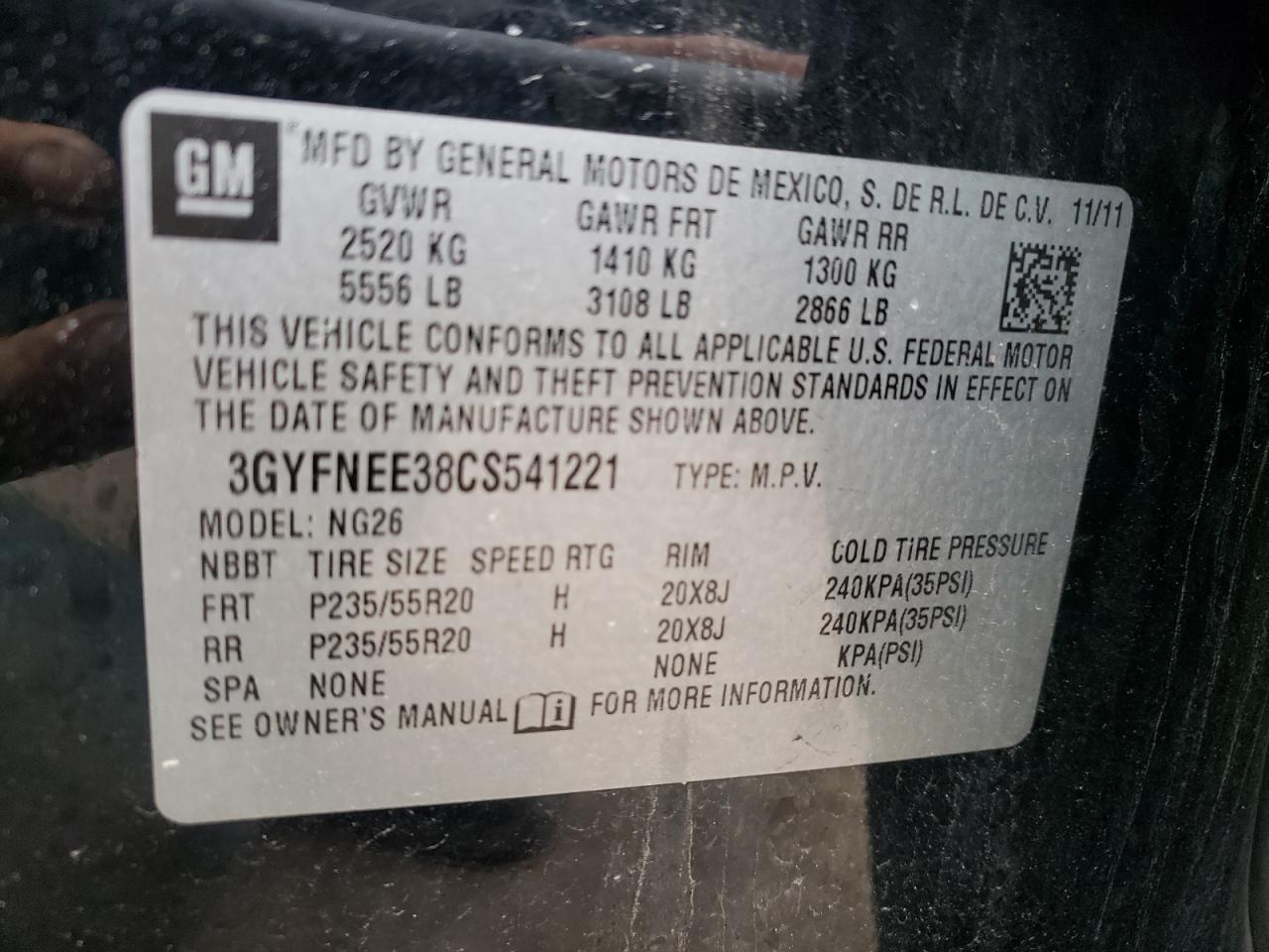 صورة رقم 10 من المزاد - 2012 CADILLAC SRX PERFOR مع VIN 3GYFNEE38CS541221