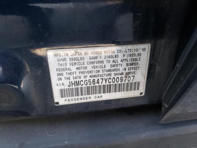 Photo 10 from auction – 2000 HONDA ACCORD LX with VIN JHMCG5647YC009707