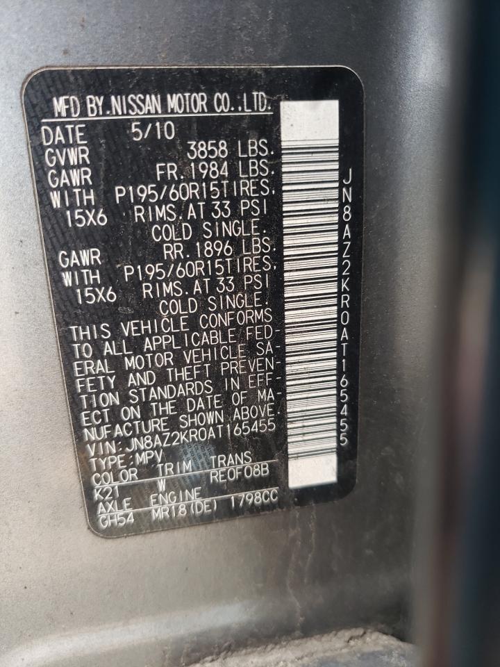 Photo 10 from auction – 2010 NISSAN CUBE BASE with VIN JN8AZ2KR0AT165455