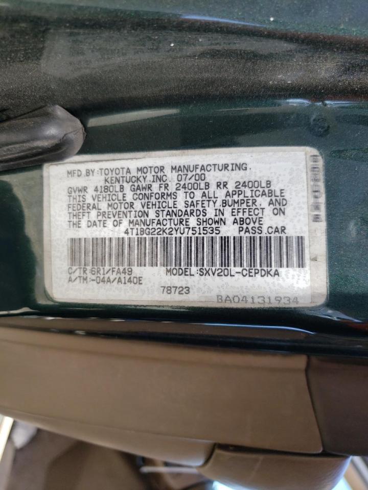 Photo 19 from auction – 2000 TOYOTA CAMRY CE with VIN 4T1BG22K2YU751535