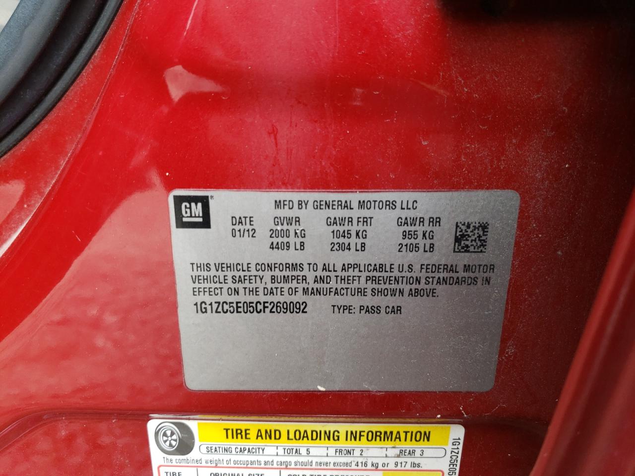 Photo 10 from auction – 2012 CHEVROLET MALIBU 1LT with VIN 1G1ZC5E05CF269092