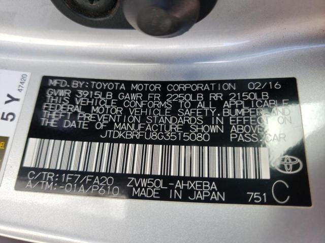 Photo 10 from auction – 2016 TOYOTA PRIUS with VIN JTDKBRFU8G3515080