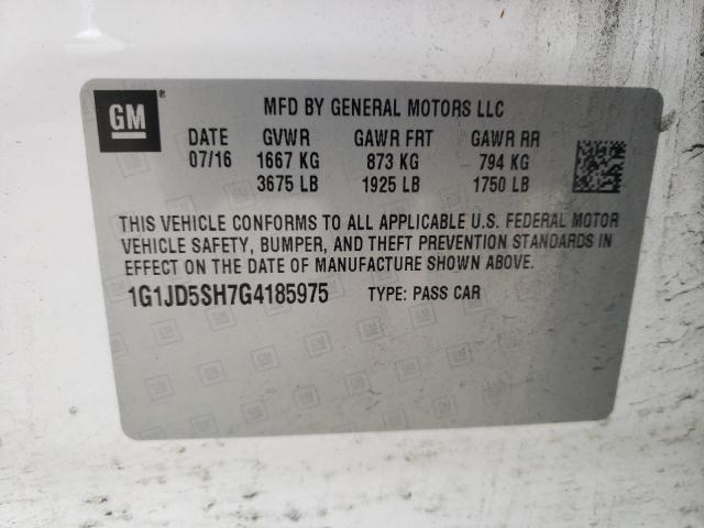 Photo 10 from auction – 2016 CHEVROLET SONIC LT with VIN 1G1JD5SH7G4185975