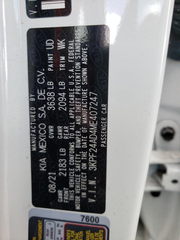 Photo 10 from auction – 2021 KIA FORTE FE with VIN 3KPF24AD4ME407247
