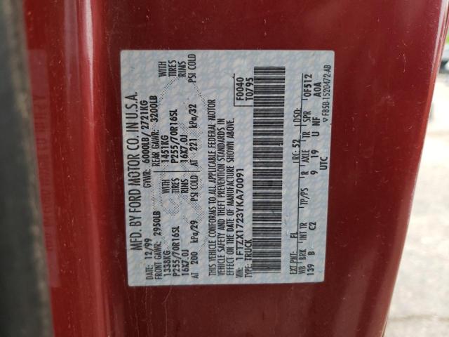 Photo 10 from auction – 2000 FORD F150 with VIN 1FTZX1723YKA70091