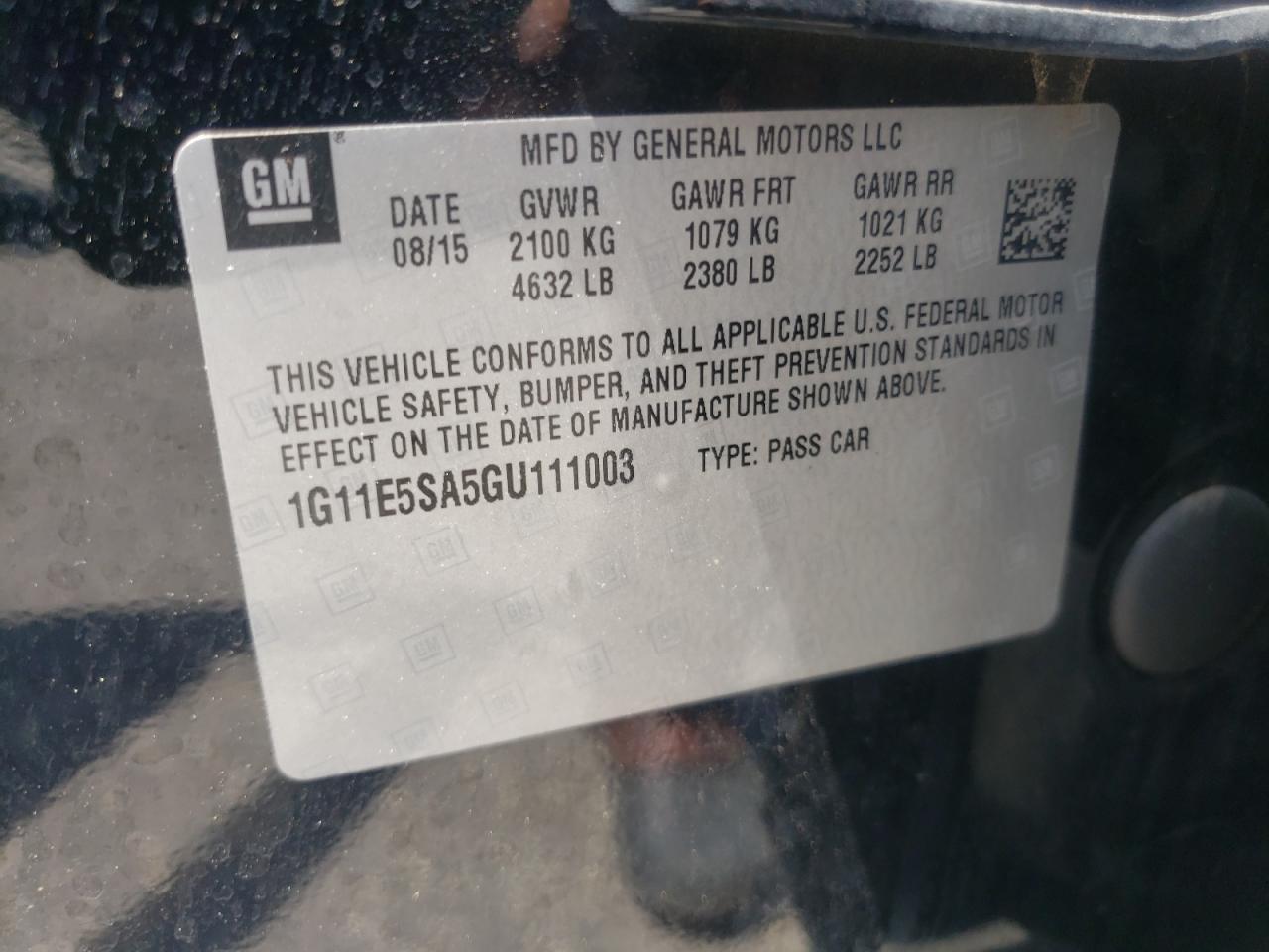 Photo 10 from auction – 2016 CHEVROLET MALIBU LIM with VIN 1G11E5SA5GU111003