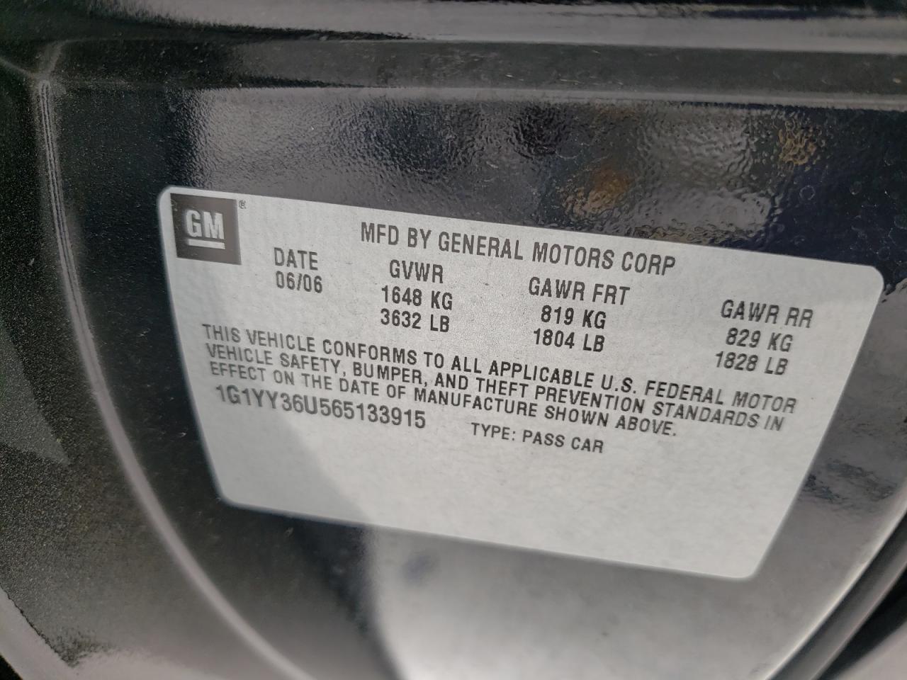 Photo 10 from auction – 2006 CHEVROLET CORVETTE with VIN 1G1YY36U565133915