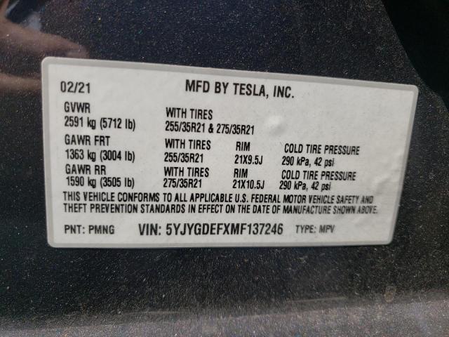 Photo 10 from auction – 2021 TESLA MODEL Y with VIN 5YJYGDEFXMF137246