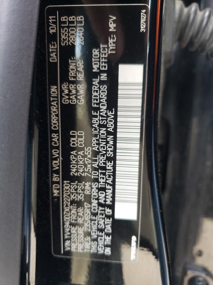 Photo 10 from auction – 2012 VOLVO XC60 3.2 with VIN YV4940DZXC2270301