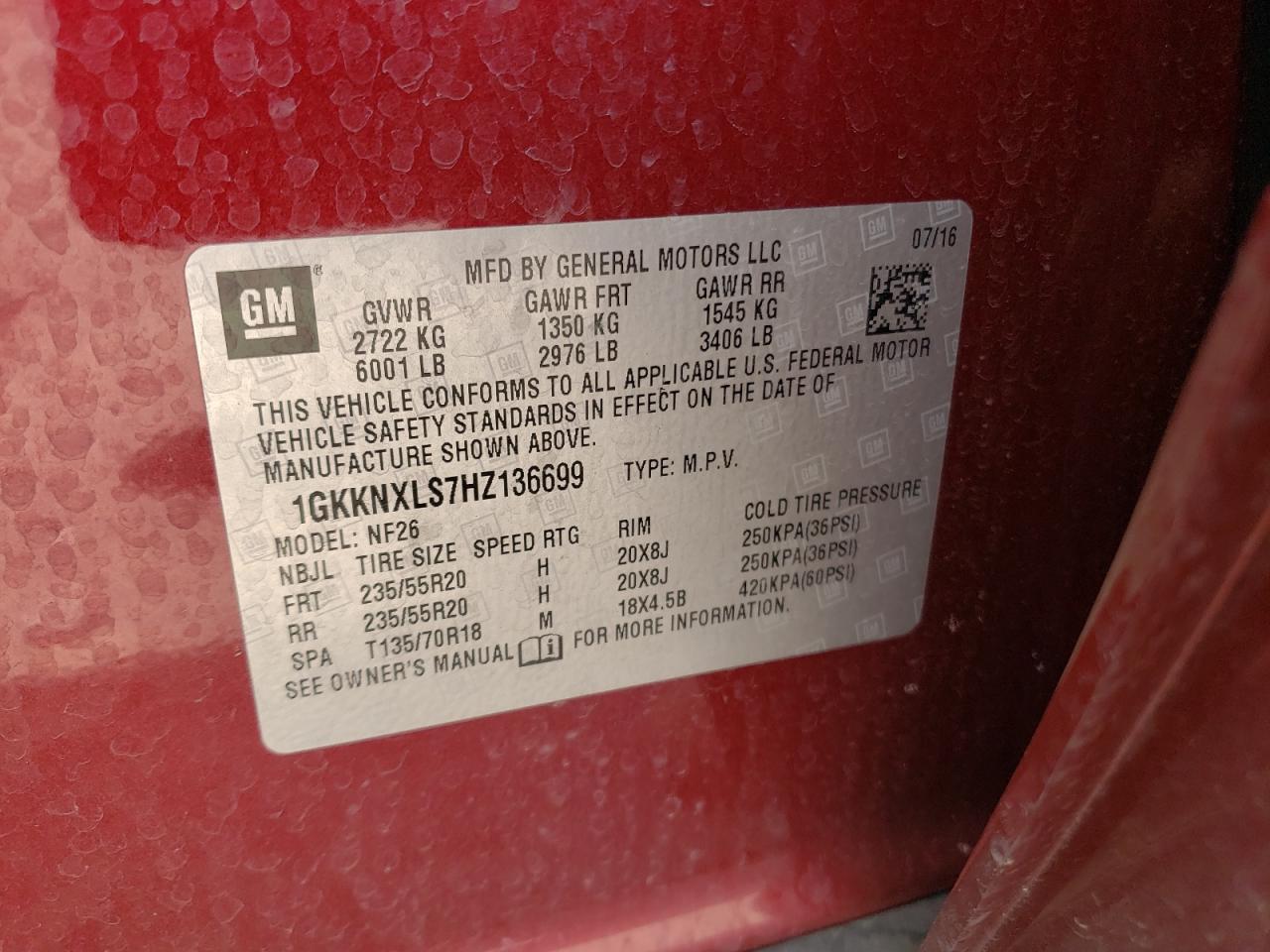 Photo 10 from auction – 2017 GMC ACADIA DEN with VIN 1GKKNXLS7HZ136699