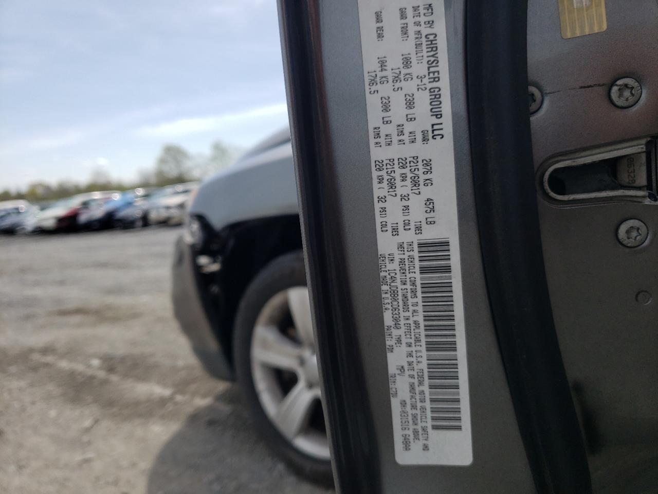 Photo 10 from auction – 2012 JEEP COMPASS SP with VIN 1C4NJDBB0CD633040