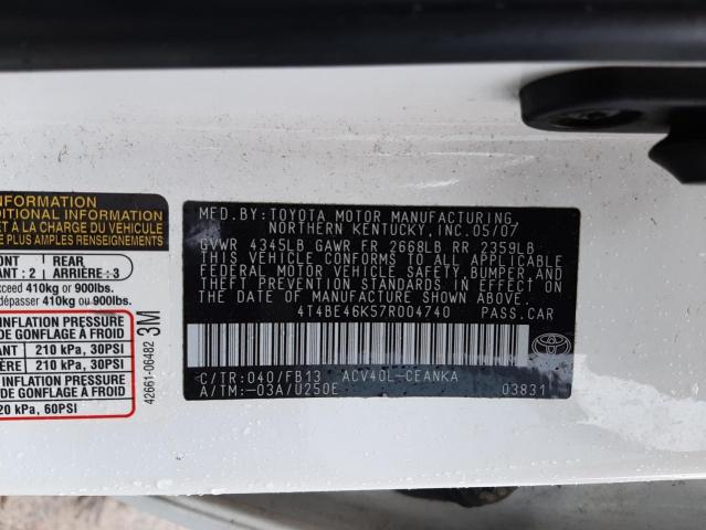 Photo 10 from auction – 2007 TOYOTA CAMRY CE with VIN 4T4BE46K57R004740