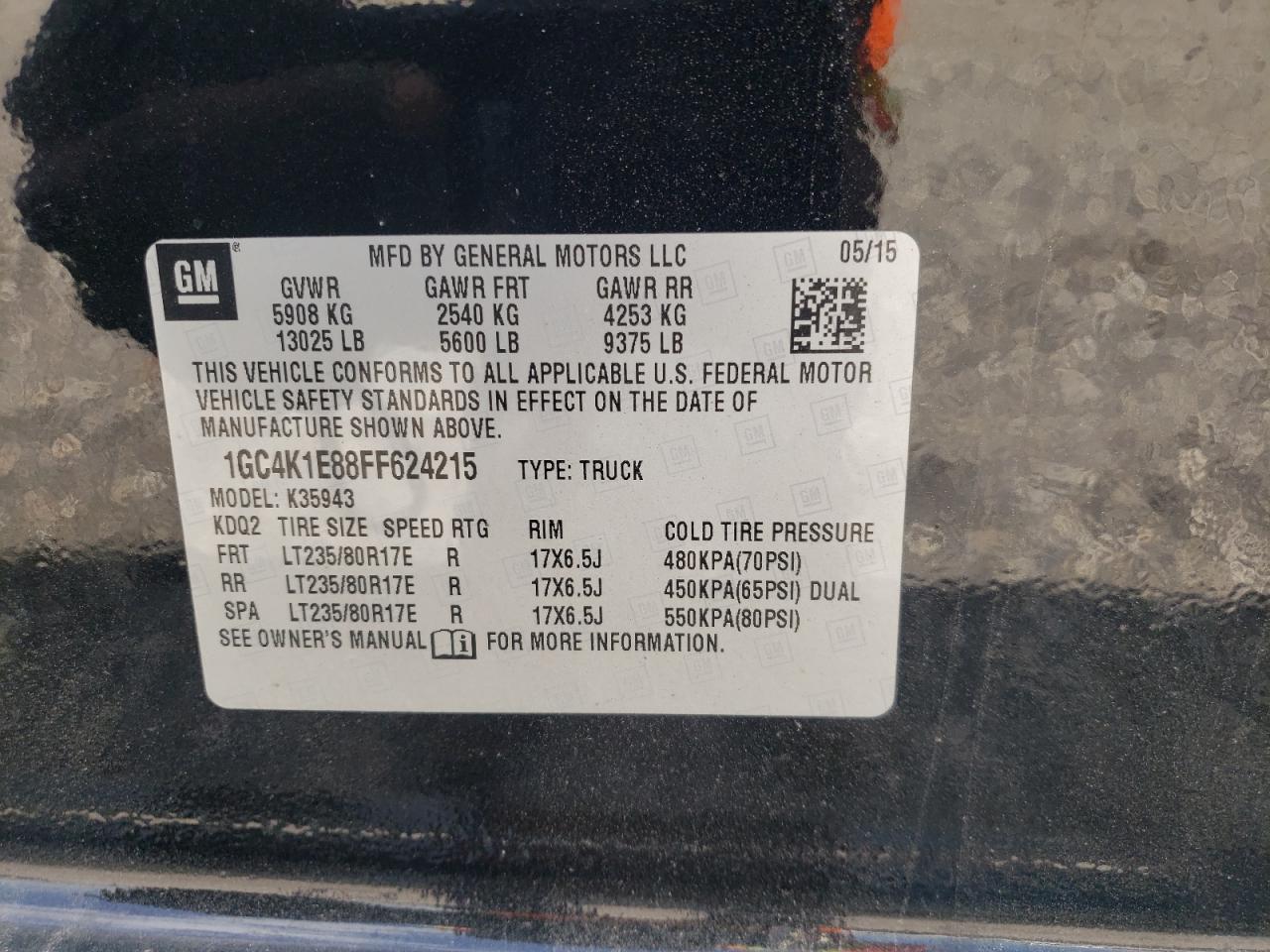 Photo 10 from auction – 2015 CHEVROLET SILVERADO with VIN 1GC4K1E88FF624215