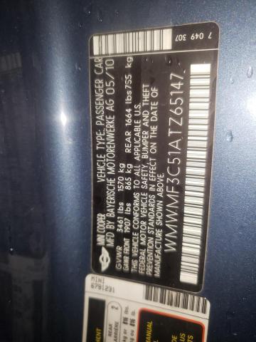 Photo 10 from auction – 2010 MINI COOPER with VIN WMWMF3C51ATZ65147