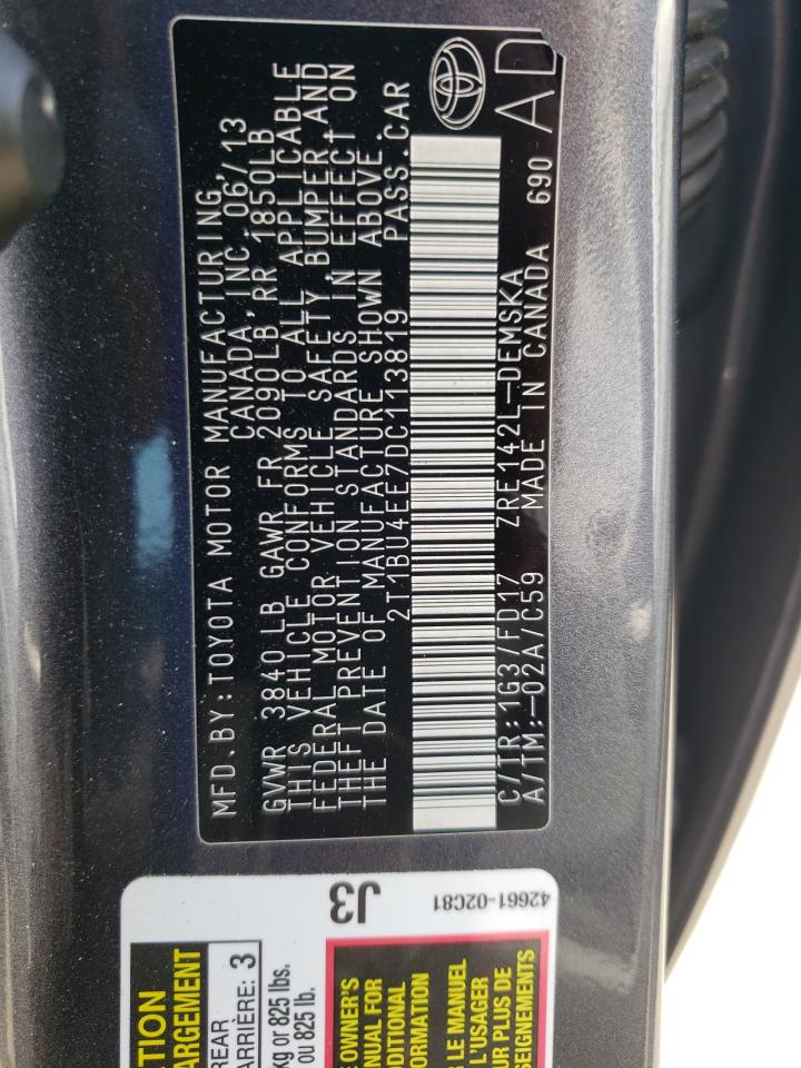 Photo 10 from auction – 2013 TOYOTA COROLLA BA with VIN 2T1BU4EE7DC113819