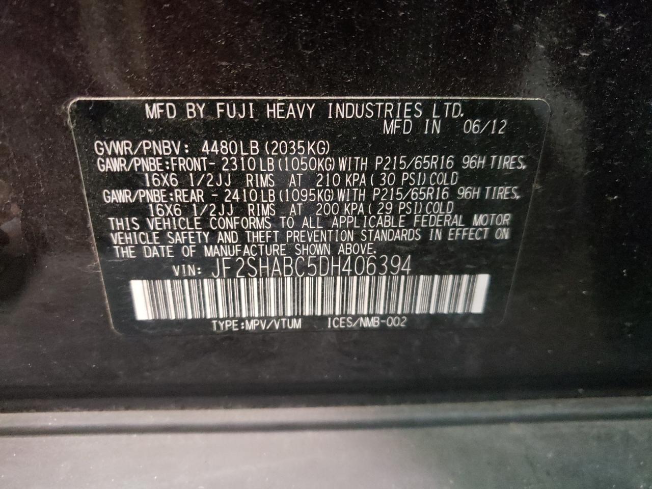Photo 10 from auction – 2013 SUBARU FORESTER 2 with VIN JF2SHABC5DH406394