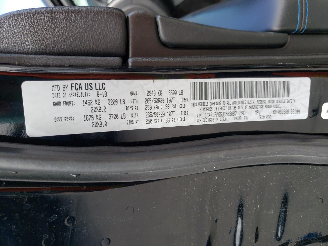 Photo 10 from auction – 2018 JEEP GRAND CHER with VIN 1C4RJFAG5JC503087