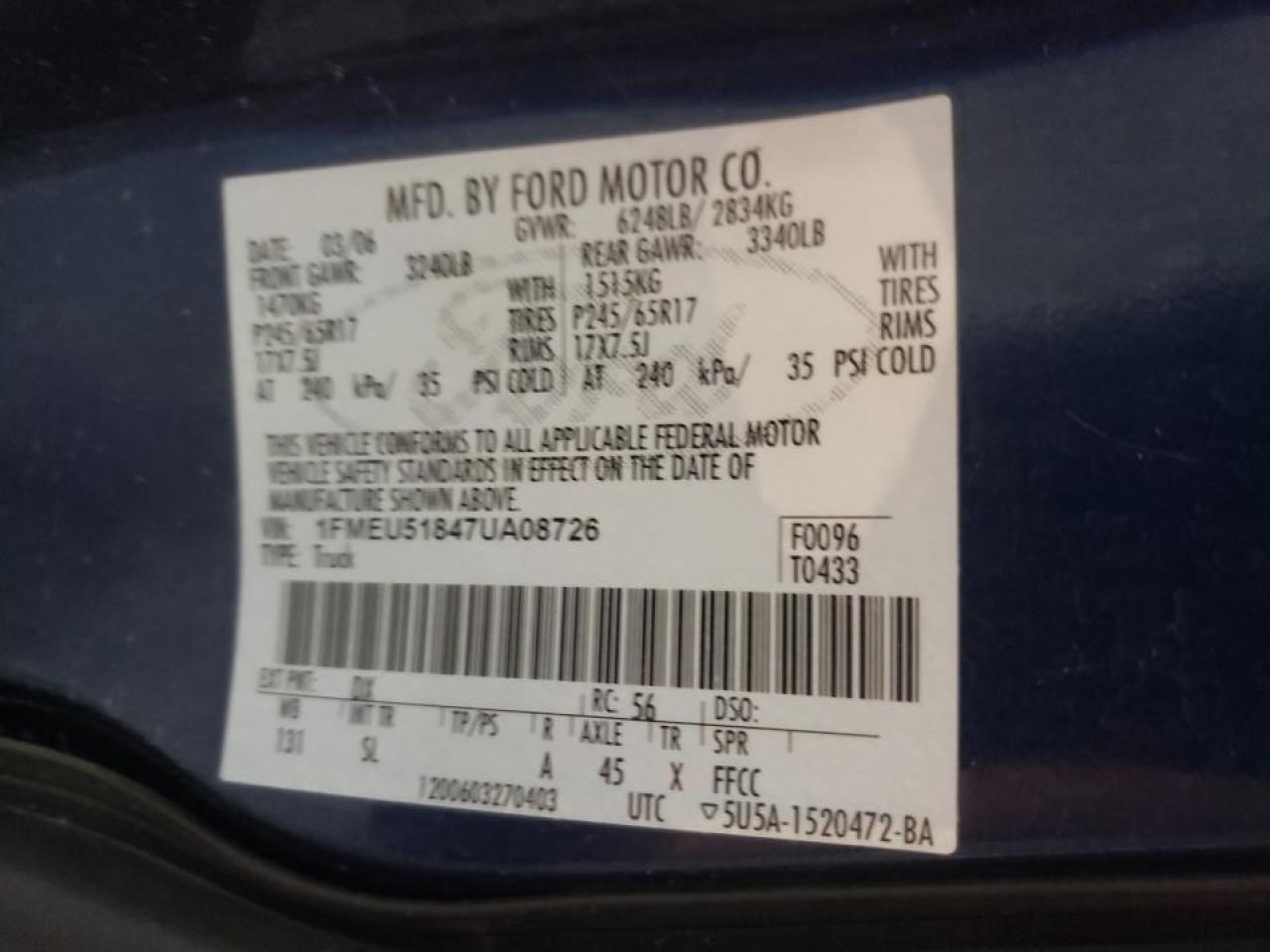 Photo 10 from auction – 2007 FORD EXPLORER S with VIN 1FMEU51847UA08726