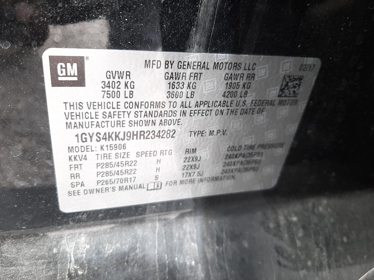 Photo 10 from auction – 2017 CADILLAC ESCALADE E with VIN 1GYS4KKJ9HR234282