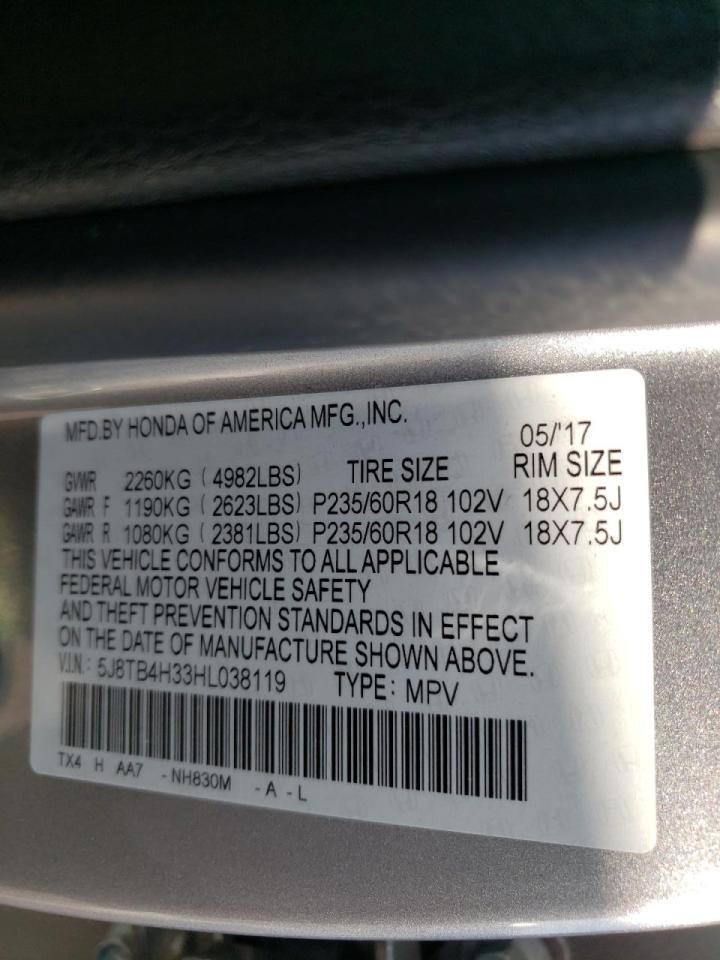 Photo 10 from auction – 2017 ACURA RDX with VIN 5J8TB4H33HL038119