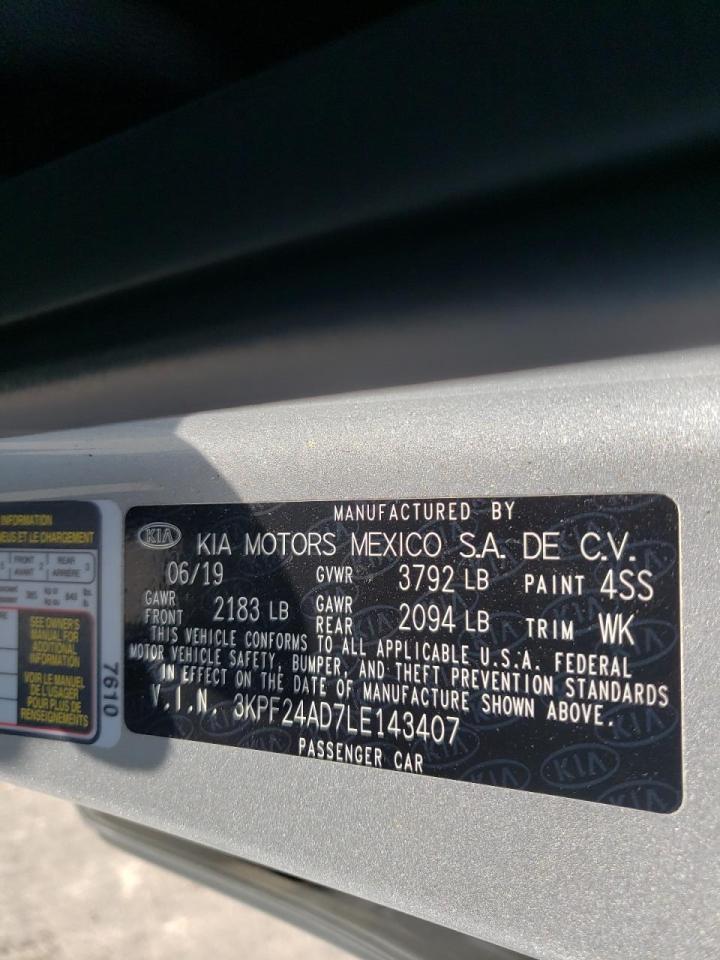 Photo 10 from auction – 2020 KIA FORTE FE with VIN 3KPF24AD7LE143407