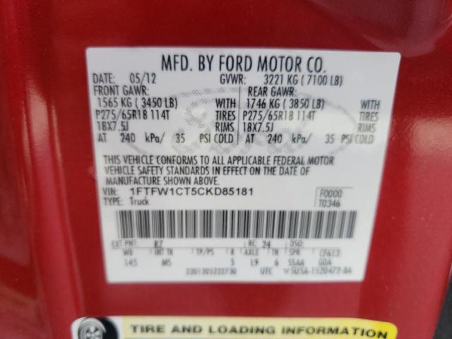 Photo 10 from auction – 2012 FORD F150 SUPER with VIN 1FTFW1CT5CKD85181