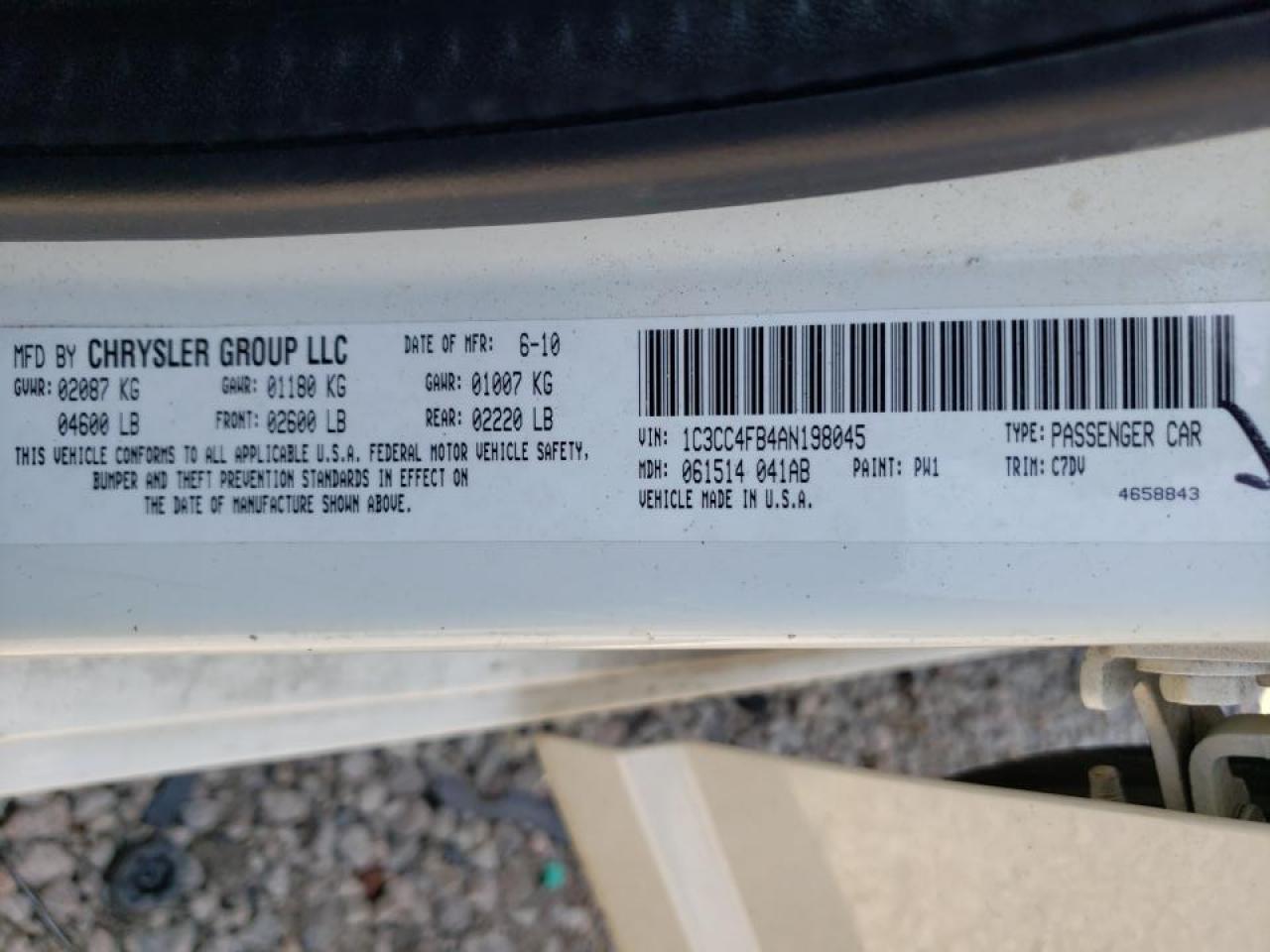 Photo 10 from auction – 2010 CHRYSLER SEBRING TO with VIN 1C3CC4FB4AN198045
