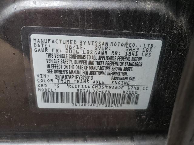 Photo 10 from auction – 2015 NISSAN SENTRA S with VIN 3N1AB7AP1FY326913