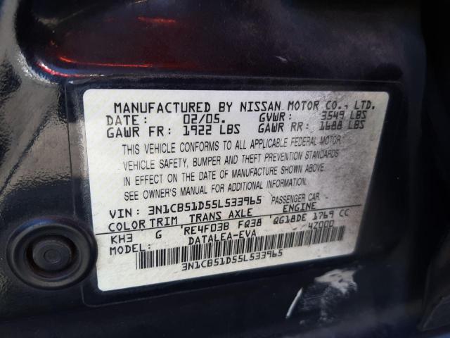 NISSAN SENTRA 1.8 2005 with VIN 3N1CB51D55L533965 - Photo from auction