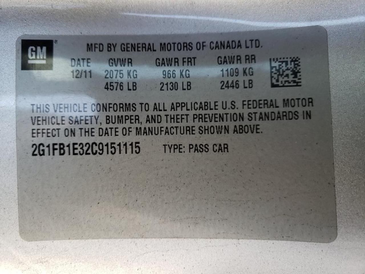 Photo 10 from auction – 2012 CHEVROLET CAMARO LT with VIN 2G1FB1E32C9151115