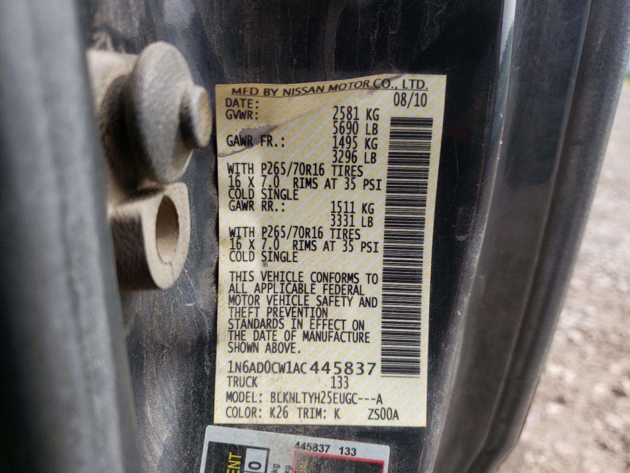 Photo 10 from auction – 2010 NISSAN FRONTIER K with VIN 1N6AD0CW1AC445837