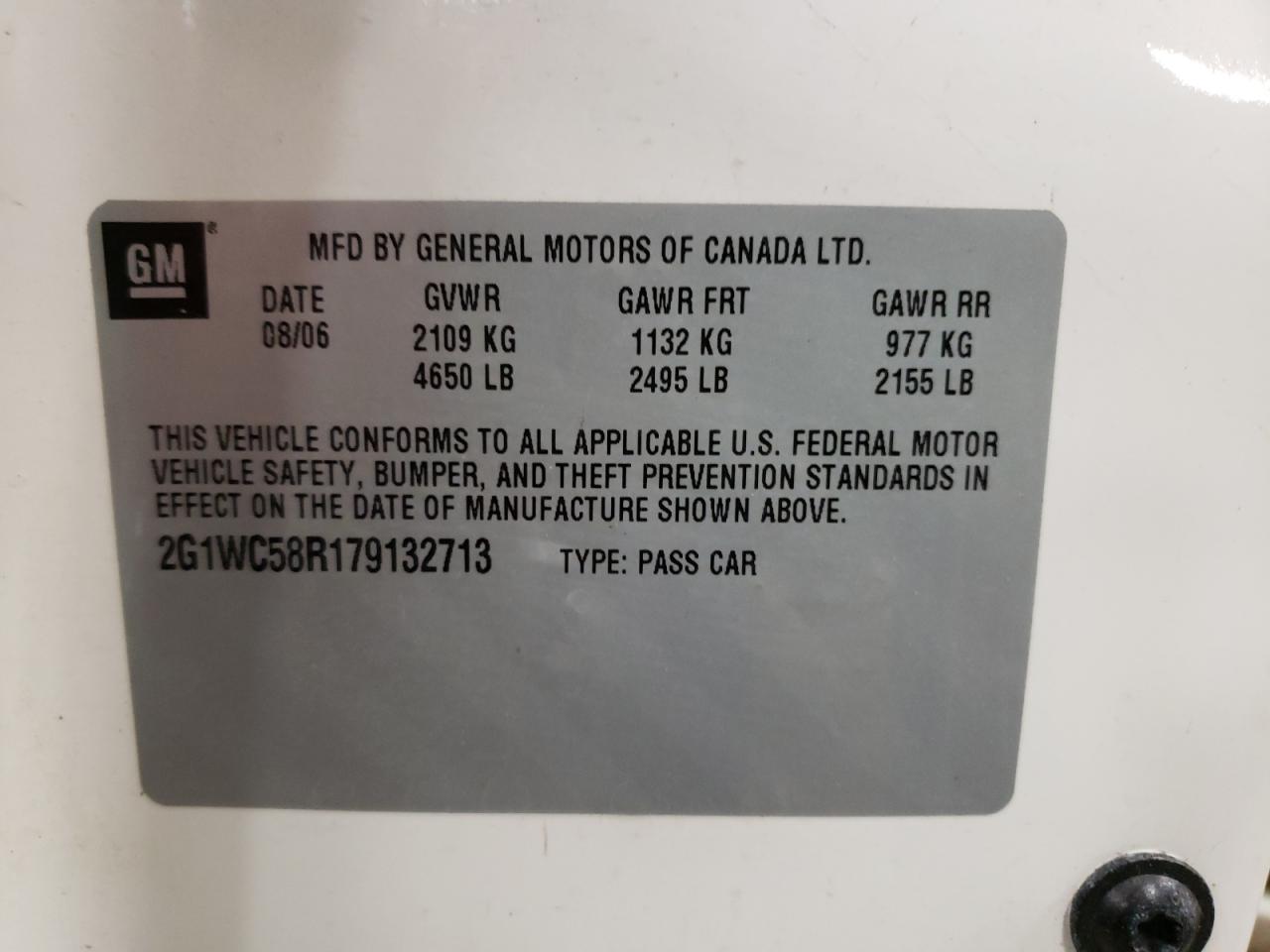 Photo 10 from auction – 2007 CHEVROLET IMPALA LT with VIN 2G1WC58R179132713