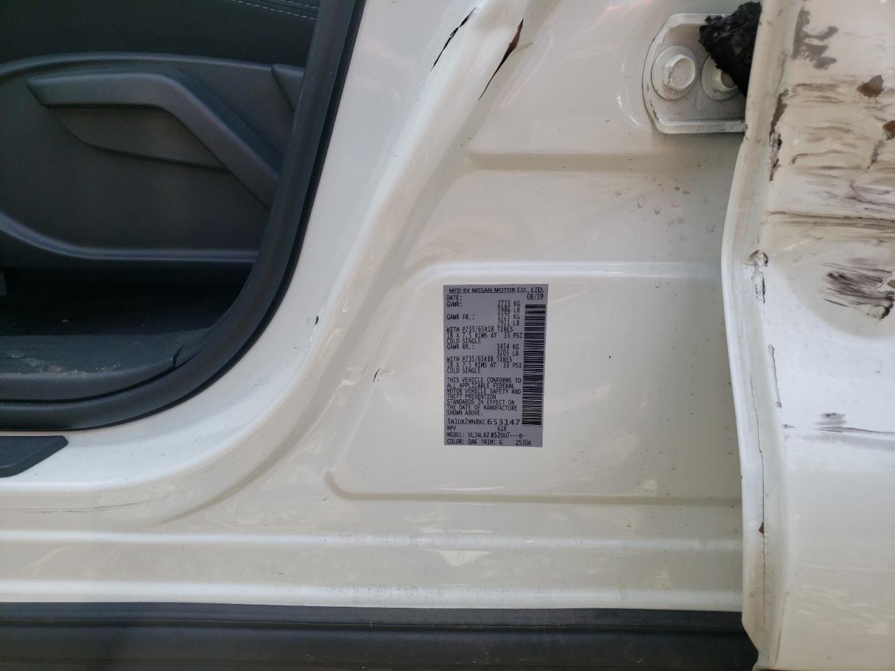 Photo 10 from auction – 2019 NISSAN PATHFINDER with VIN 5N1DR2MN8KC653147