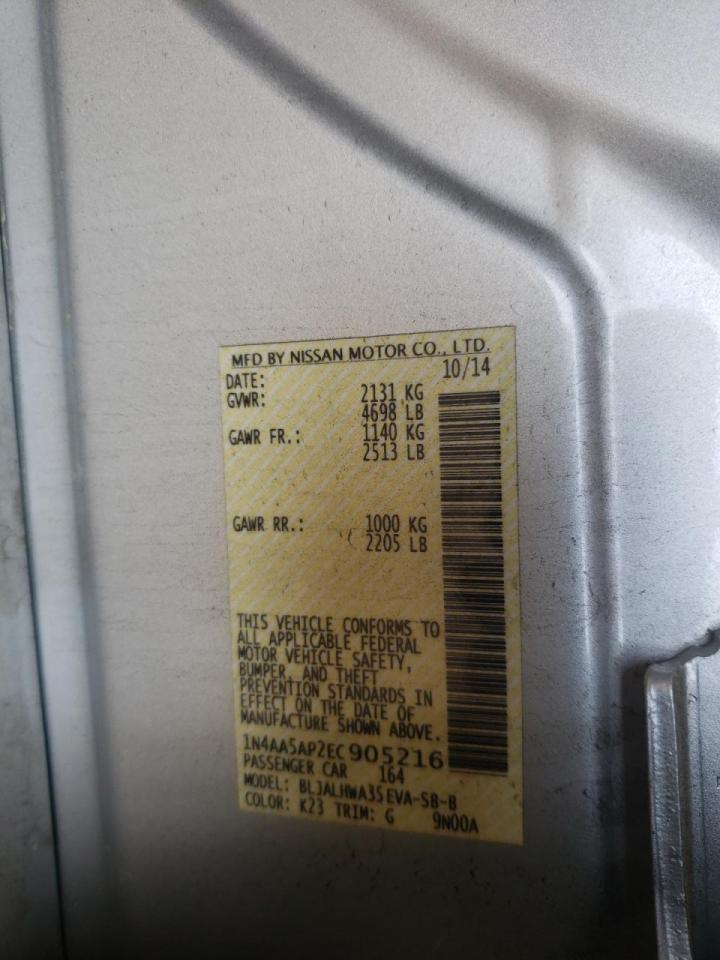 Photo 10 from auction – 2014 NISSAN MAXIMA S with VIN 1N4AA5AP2EC905216