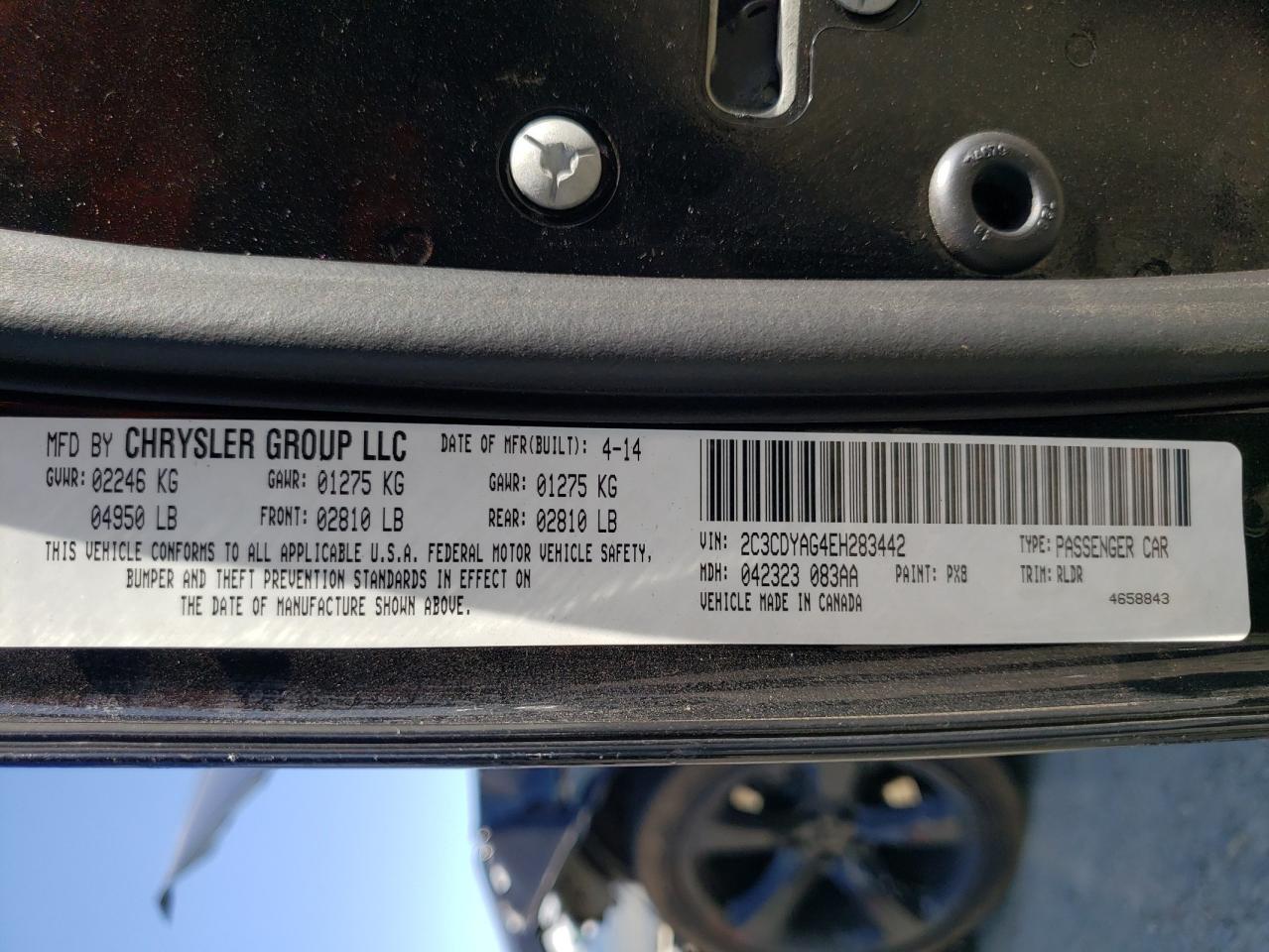 Photo 10 from auction – 2014 DODGE CHALLENGER with VIN 2C3CDYAG4EH283442