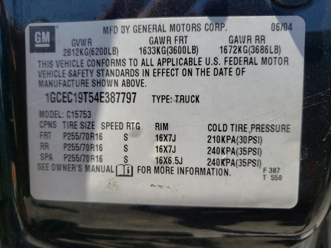 Photo 10 from auction – 2004 CHEVROLET SILVERADO with VIN 1GCEC19T54E387797