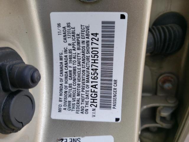 Photo 10 from auction – 2007 HONDA CIVIC LX with VIN 2HGFA16547H501724