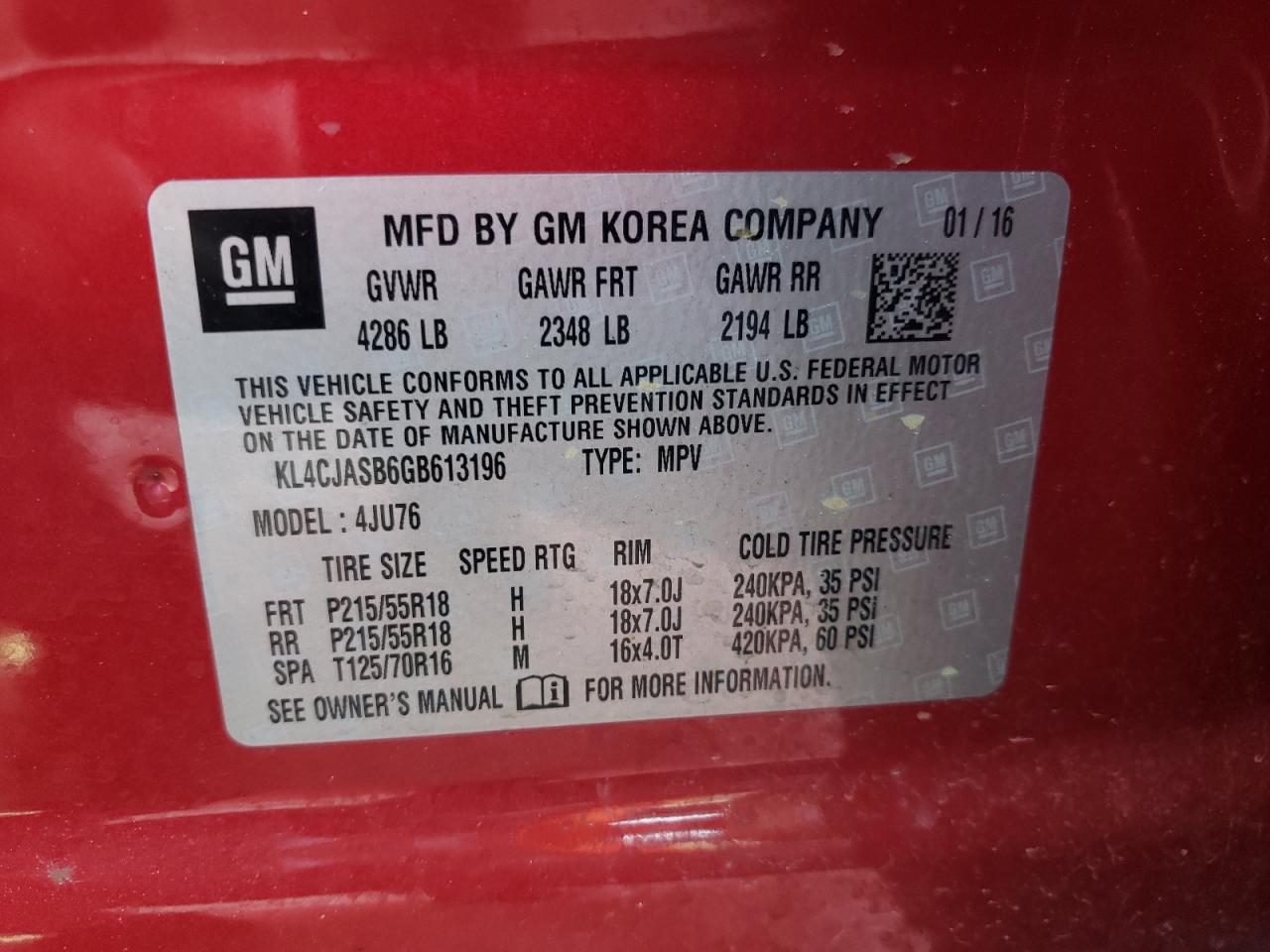 Photo 10 from auction – 2016 BUICK ENCORE with VIN KL4CJASB6GB613196
