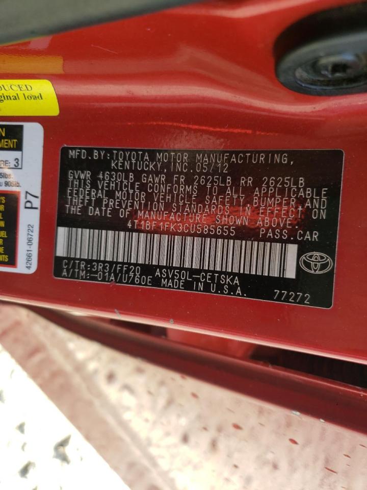 Photo 10 from auction – 2012 TOYOTA CAMRY BASE with VIN 4T1BF1FK3CU585655