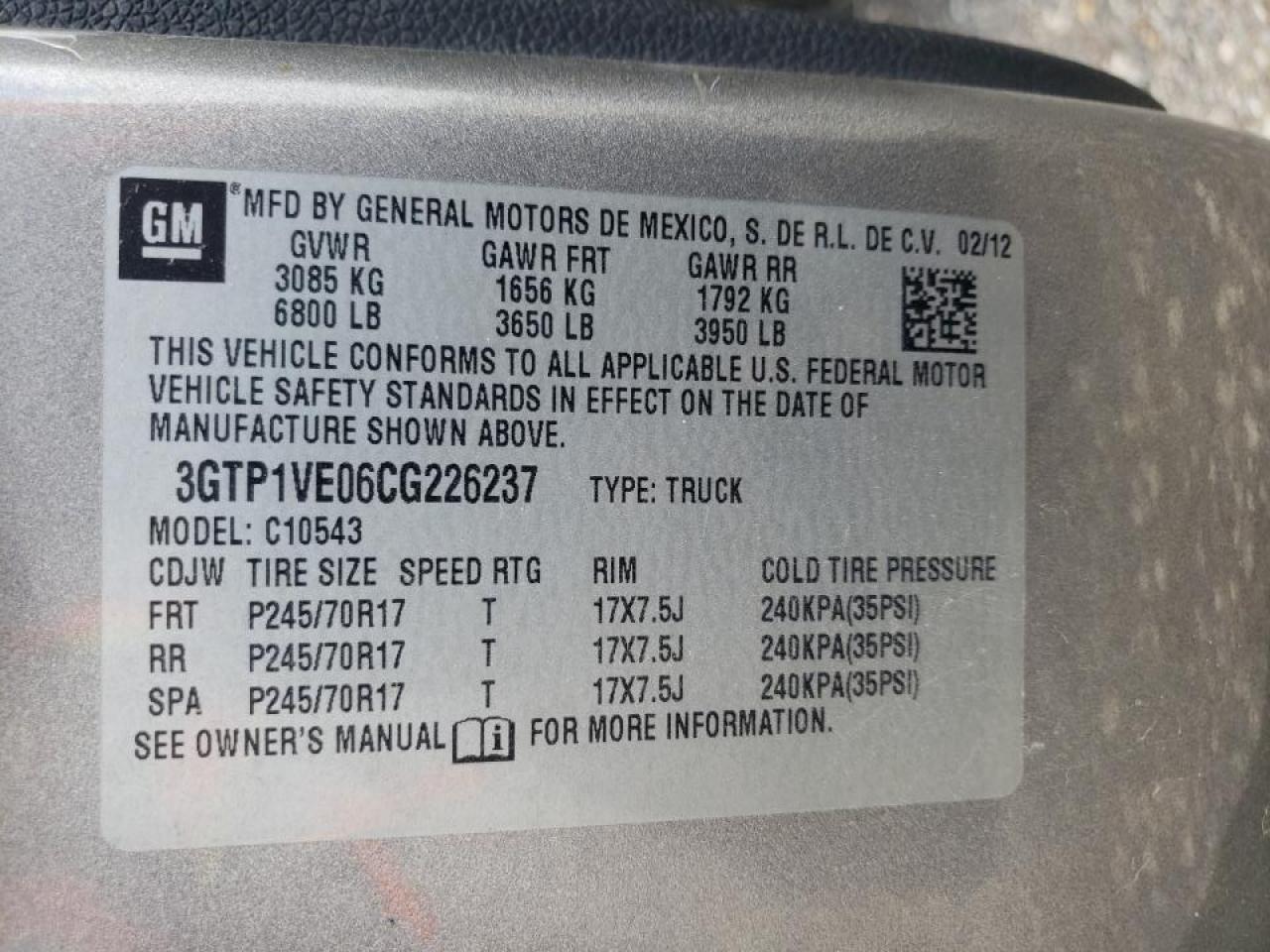 Photo 10 from auction – 2012 GMC SIERRA C15 with VIN 3GTP1VE06CG226237