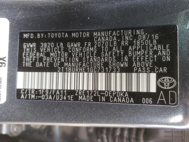 Photo 10 from auction – 2016 TOYOTA COROLLA L with VIN 2T1BURHE1GC731733