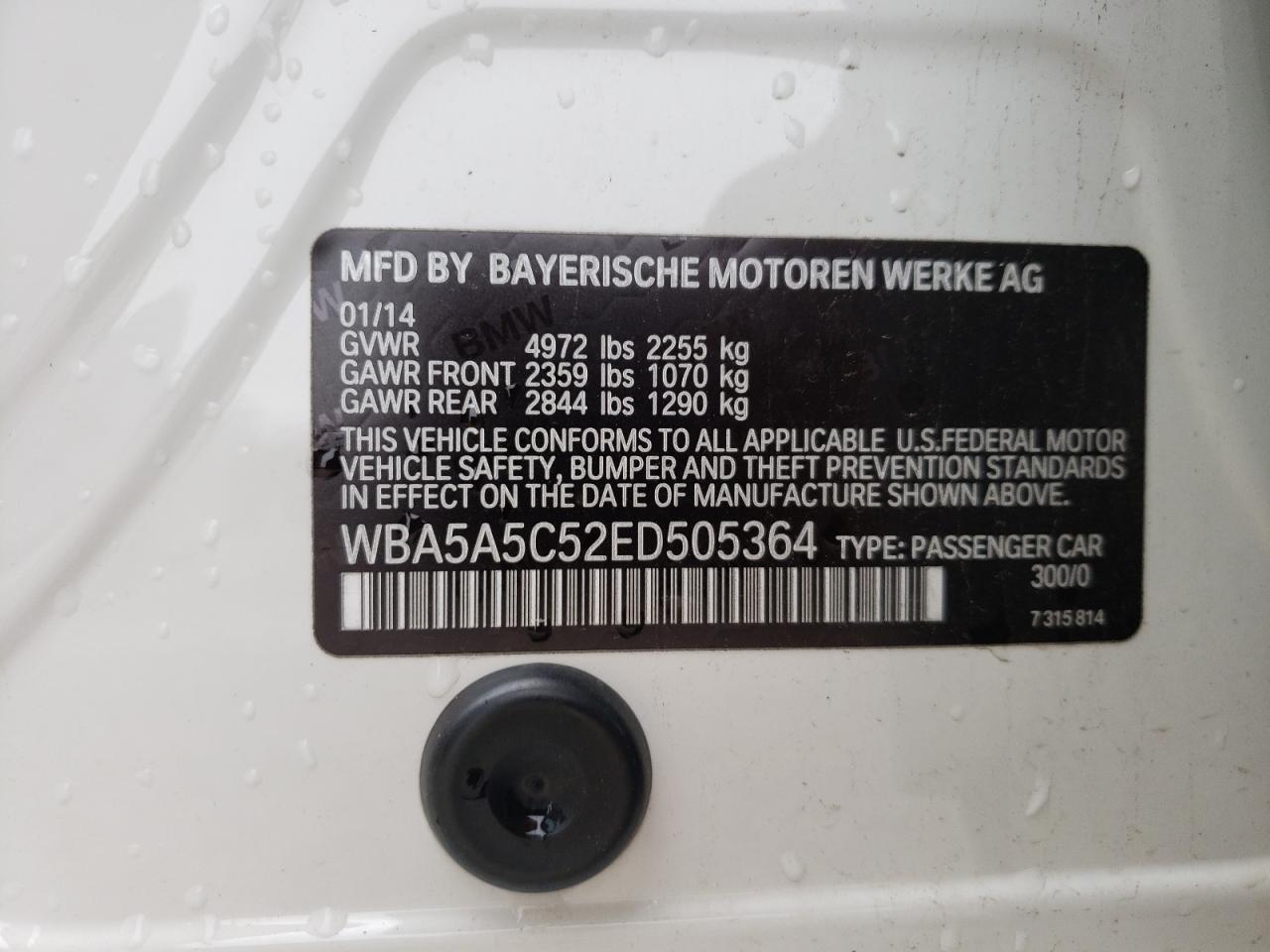 Photo 10 from auction – 2014 BMW 528 I with VIN WBA5A5C52ED505364