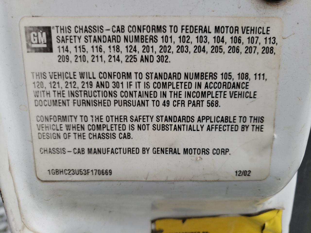 Photo 10 from auction – 2003 CHEVROLET SILVERADO with VIN 1GBHC23U53F170669
