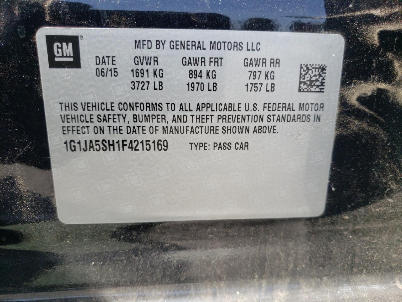 Photo 10 from auction – 2015 CHEVROLET SONIC LS with VIN 1G1JA5SH1F4215169