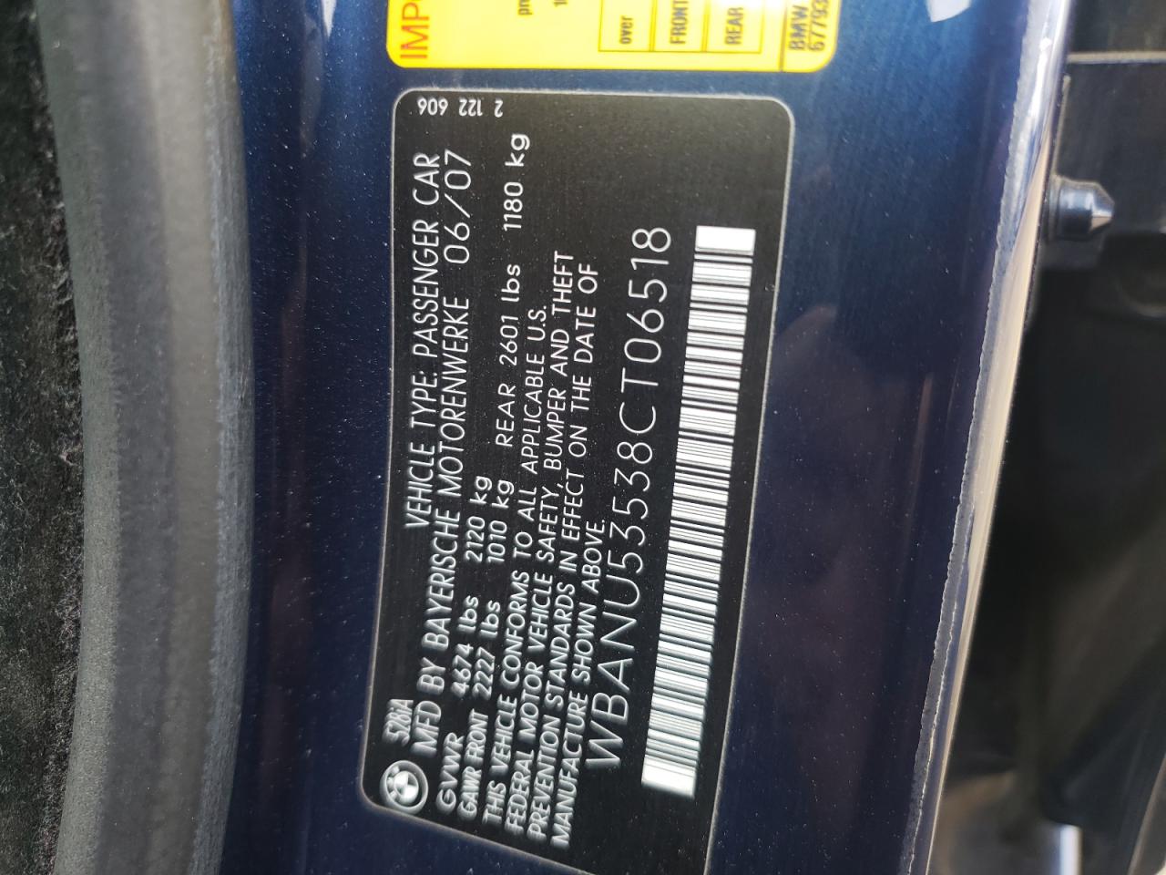 Photo 10 from auction – 2008 BMW 528 I with VIN WBANU53538CT06518