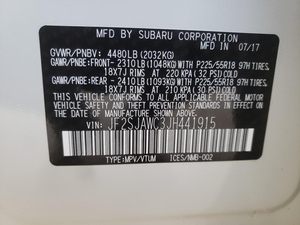 Photo 10 from auction – 2018 SUBARU FORESTER 2 with VIN JF2SJAWC3JH441915