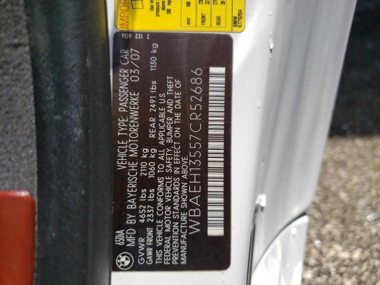Photo 10 from auction – 2007 BMW 650 I with VIN WBAEH13557CR52686