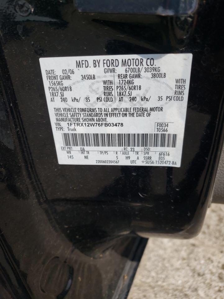 Photo 10 from auction – 2006 FORD F150 with VIN 1FTRX12W76FB03478