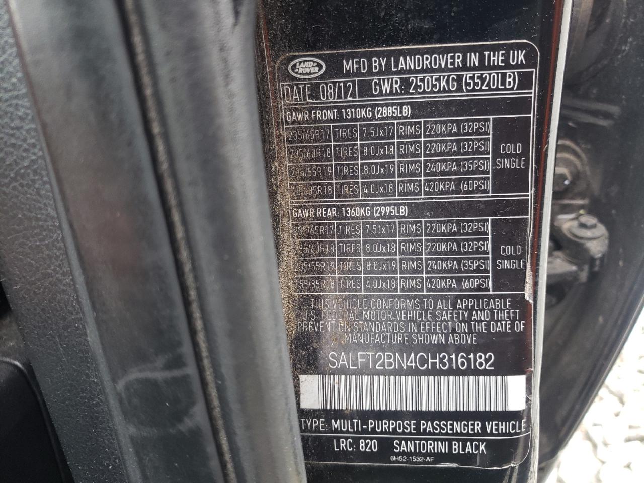 Photo 11 from auction – 2012 LAND ROVER LR2 HSE TE with VIN SALFT2BN4CH316182