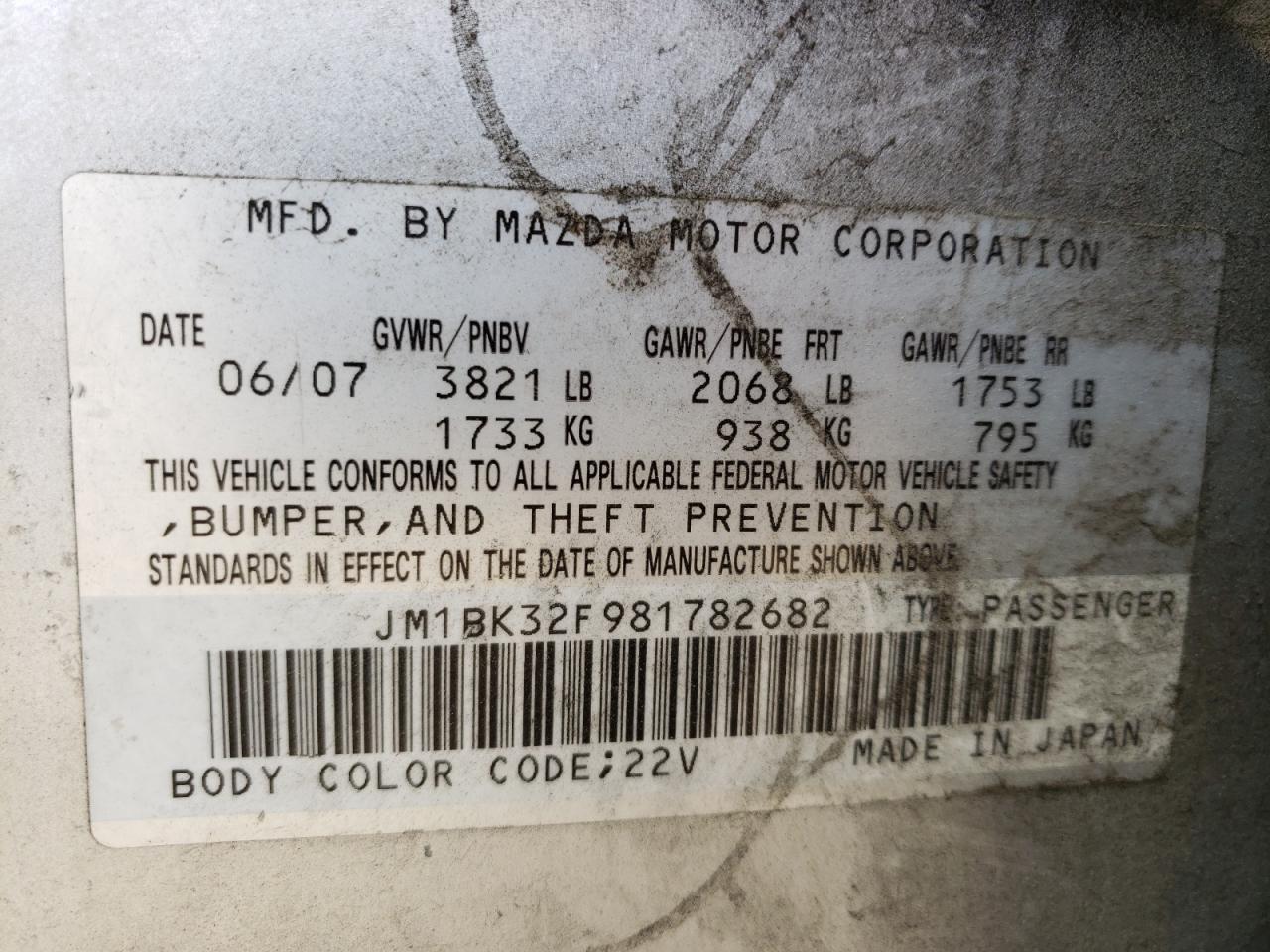 Photo 10 from auction – 2008 MAZDA 3 I with VIN JM1BK32F981782682